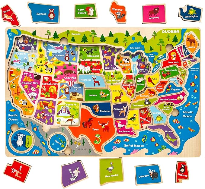 US Map Puzzles for Kids Ages 4-6 - 3 Wooden Toddler Puzzles Ages 3-5 | United States Kids Puzzles Ages 6-8 - Educational Toys for 3 Year Old Boys and Girls - Learning USA Geography for Kids