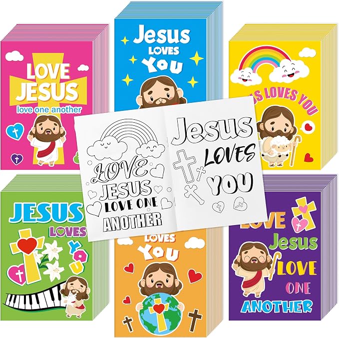 Dvbonike 96Pcs Jesus Loves You Coloring Books Religious DIY Color-in Pages | Bible Drawing Booklet Bulk, Christian Artwork, Holiday Activity, Sunday School Supplies, Classroom Rewards, Gift, for Kids