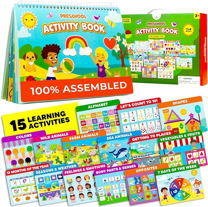 Preschool Busy Book for Toddlers 3-5, Educational Montessori Activity Toy | Preassembled & ready to use, 15 learning activities for 3-5 Year Old Kids, preschool advantage kit, kindergarten workbook