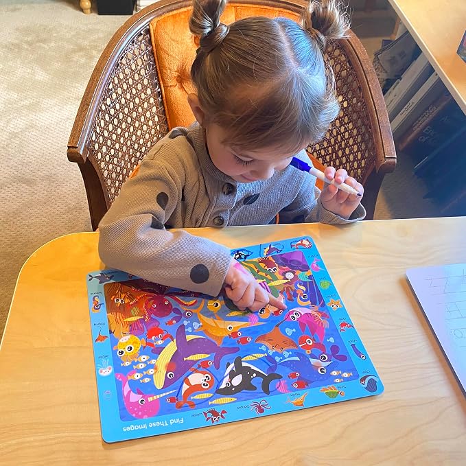 BenBen Search and Find Books for Kids Ages 3 4 5 6 7 8, Dry Erase, Reusable | 28 Pages, Preschool Learning Activities, Travel Game for Road Trip, Fine Motor Skills, Birthday Gift for Kindergartener