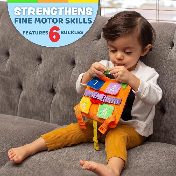 Buckle Toys, Bizzy Square, Learning Activity, Easy Travel Toy for Toddlers | Develop Motor Skills and Problem Solving, Travel Toy Perfect Car Travel Accessories for Long Trips