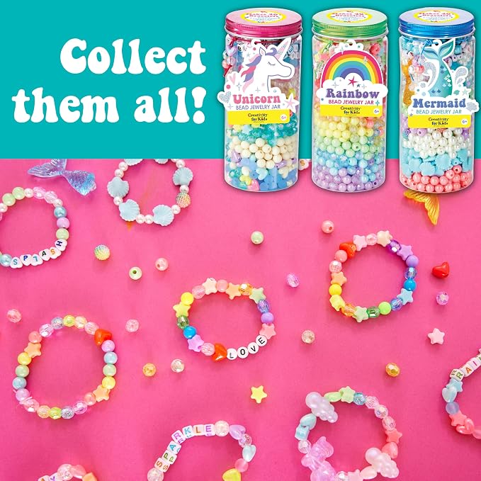 Creativity for Kids Mermaid Bead Jewelry Jar: Create 40+ Friendship Bracelets for Girls, DIY Girls Beads Jewelry Making Kit, Summer Activities for Kids & Mermaid Gifts (Ages 6+)