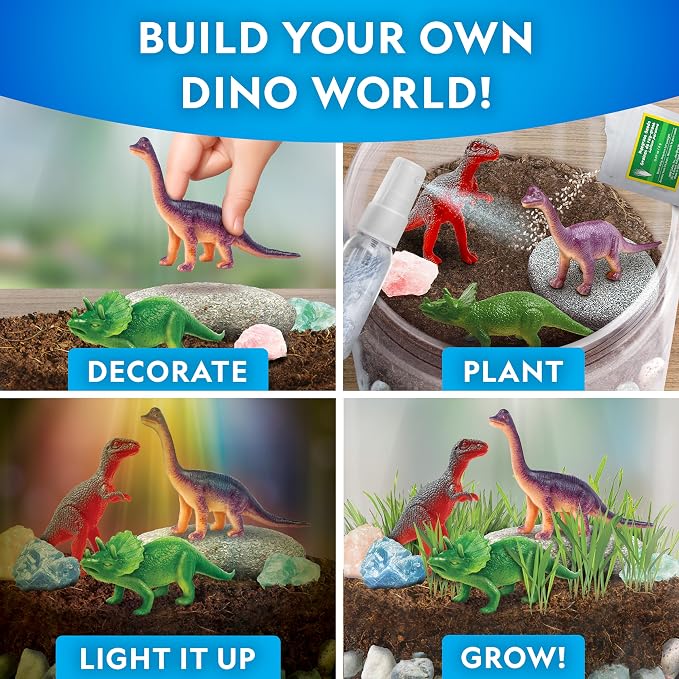 National Geographic Light-Up Dinosaur Terrarium Science Kit for Kids | Multicolor Light, Real Plants, Dinosaur Habitat, Real Gemstones, DIY Nature Activity, Science Learning Toy, Birthday Gift