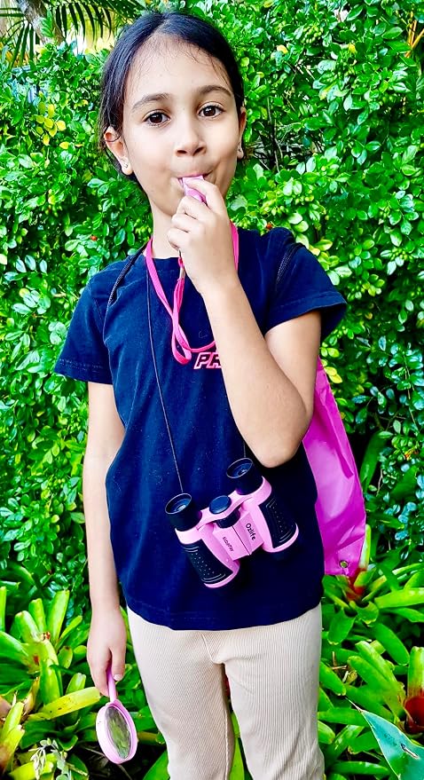Adventure Kidz Pink Outdoor Exploration Kit for Children | Binoculars with Case, Flashlight, Compass, Fox Whistle, Magnifying Glass, Backpack