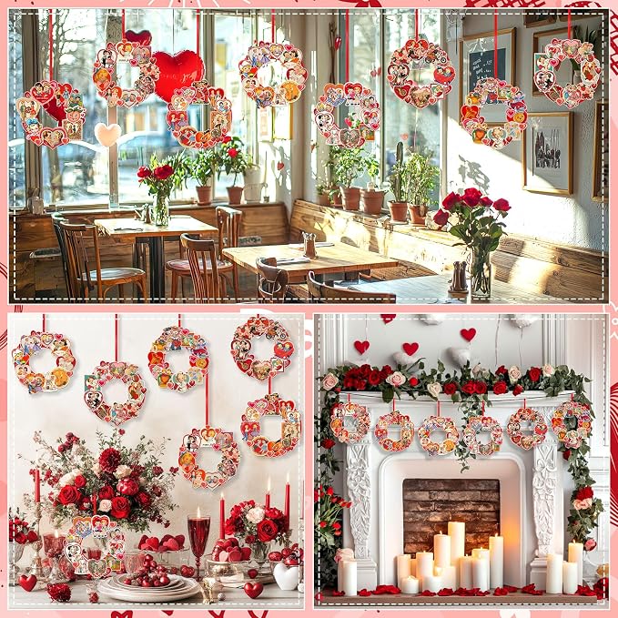 Hollowfly 48 Sets Vintage Valentine DIY Wreath Craft Kit for Kids Classroom