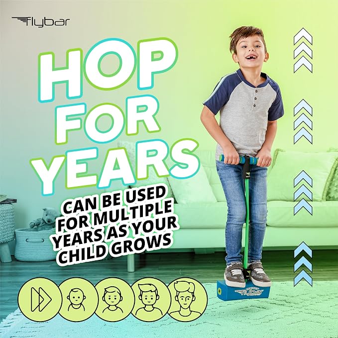 Flybar My First Foam Pogo Jumper for Kids Fun and Safe Pogo Stick, Durable Foam and Bungee Jumper for Ages 3 and up Toddler Toys, Supports up to 250lbs (Blue)