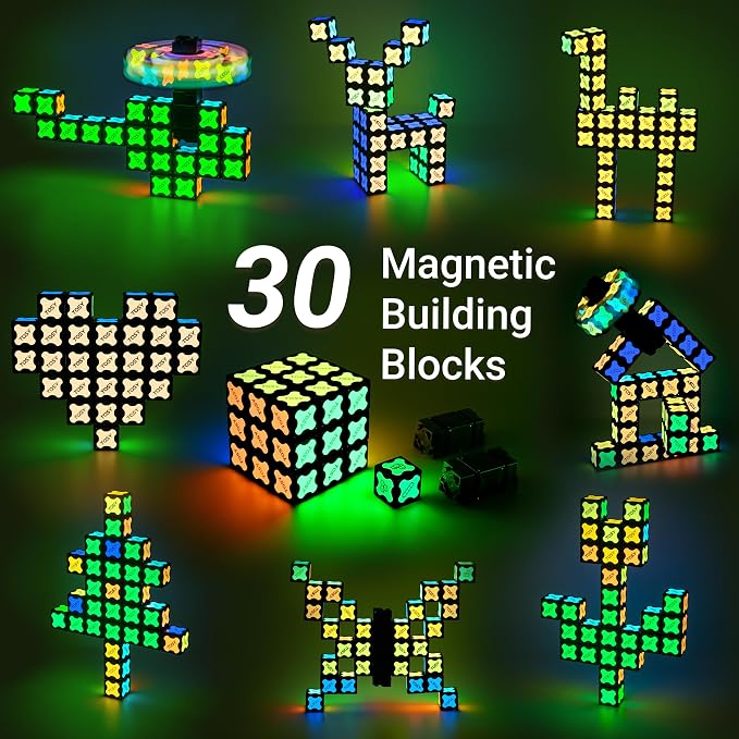 TOSY Magnet Cube 3x3 - 240 Magnets, 30 Blocks, 7in1 Toy: Puzzle Cube Game, Creative Building Blocks, Transformable Fidget Spinner, Infinity Cube, Magnet Tiles, UV Flashlight, Glowing STEM/STEAM Toy