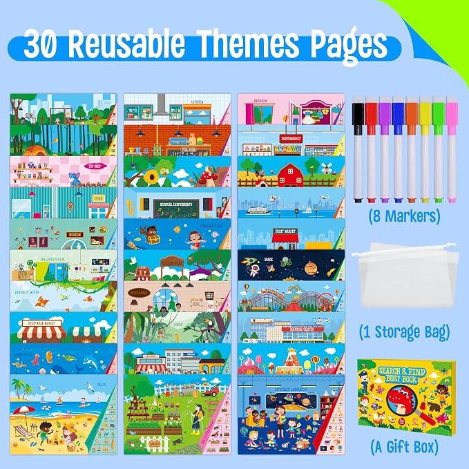 SpriteGru Search & Find Book, 30 Different Themes 32 Pages Activities Book, Montessori Learning Toy Educational Game Autism Sensory Toys for Preschool Girls and Boys Ages 3, 4, 5, 6