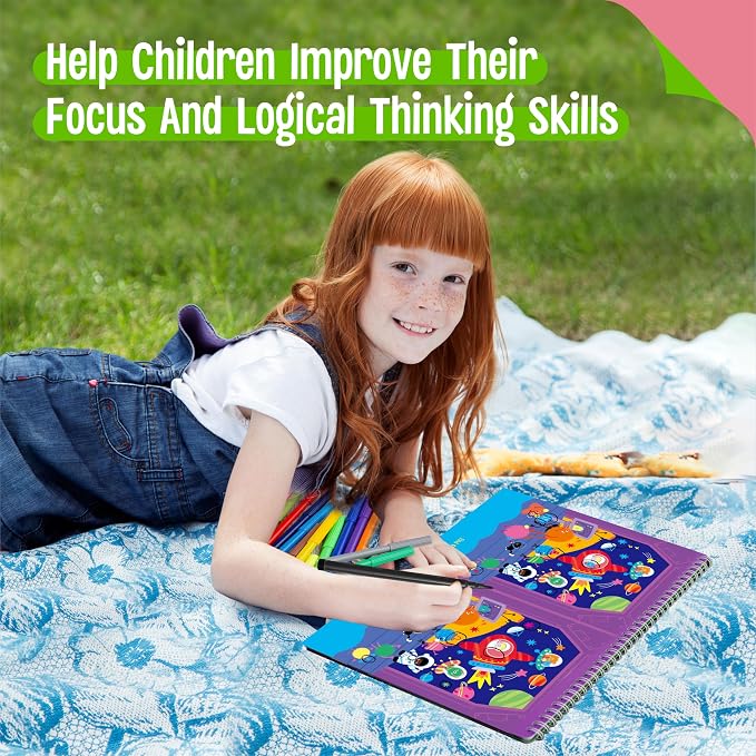 30 Dry Erase Activities Book, Reusable & Erasable Game Pad, Explore and Find Games Montessori Learning Tool Educational Autism Sensory Toys for Kids, Road Trip, Airplane, Travel (Markers Included)