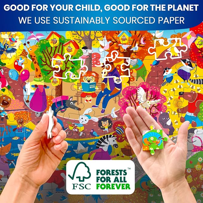 100 Piece Puzzles for Kids Ages 6-8 - 4 Jigsaw Kids Puzzles Ages 4-6 | Search and Find Animals and Construction Vehicles - Kids Puzzles Ages 5-8 - Educational Game Toy for Children Ages 8-10