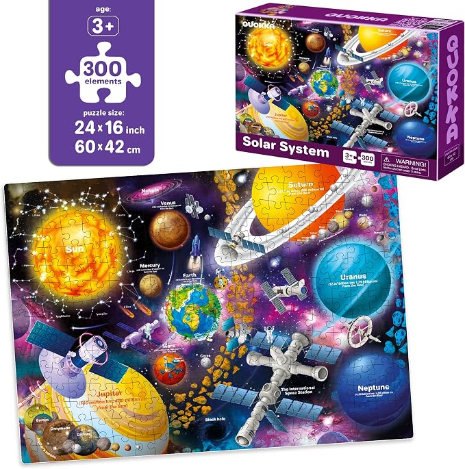 300 Piece Puzzles for Kids Ages 6-8 - 3 Jigsaw Kids Puzzles Ages 4-6 | Puzzles for Kids Ages 8-10 Learning United States Map, World and Space - Educational Game for Children 12 Year Old