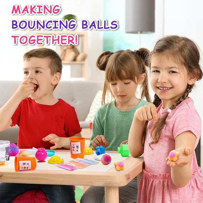 Party Favors Bouncy Ball Kit for Kids, FunKidz Make Colorful Magic Bouncing Ball Individual Pack 12 Bottles Making Bouncy Balls Activities Kits for Boys and Girls Ages 6+