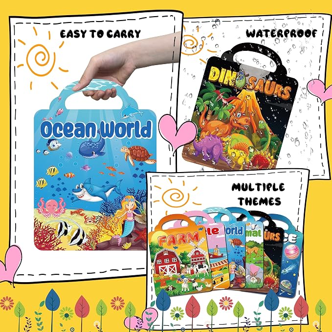 Kalysky 6Set Puffy Sticker Books for Kids 2-4, 3D Reusable Stickers Books for Toddlers 1-3 2-4,Farm+Animal+Dinosaurs+Ocean World+Space+Vehicle