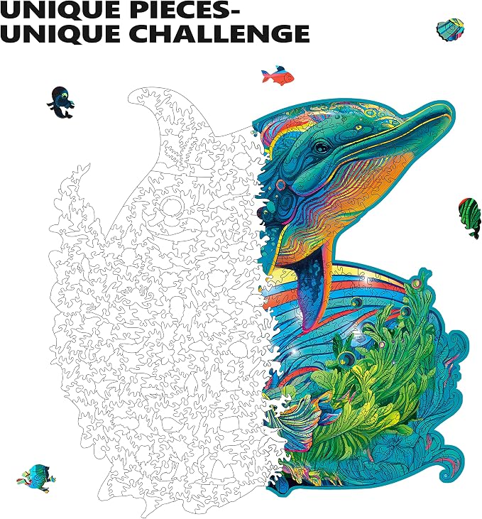 Mys Aurora Wooden Puzzles, Dolphin Jigsaw Puzzles 500 Pieces | Unique Shaped Wooden Puzzles for Adults and Kids, Family Game 17.3 x 14.8 Inch