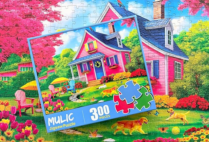300 Piece Puzzles for Adults Kids - Jigsaw Puzzle - The Pink Courtyard House
