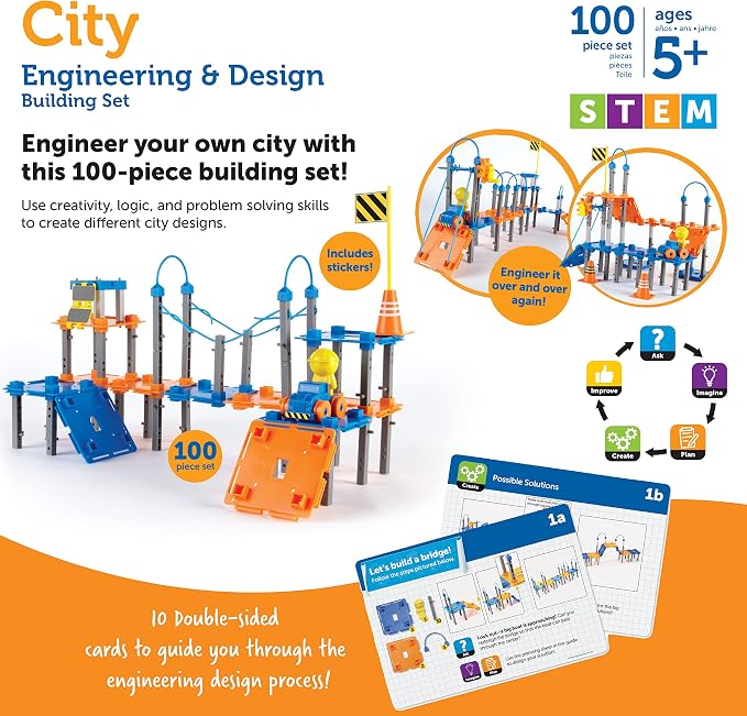Learning Resources City Engineering & Design Building Set | Preschool Building Toys, STEM Toys for 5 Year Old, Kids Engineering Kit, STEM Gifts for Kids