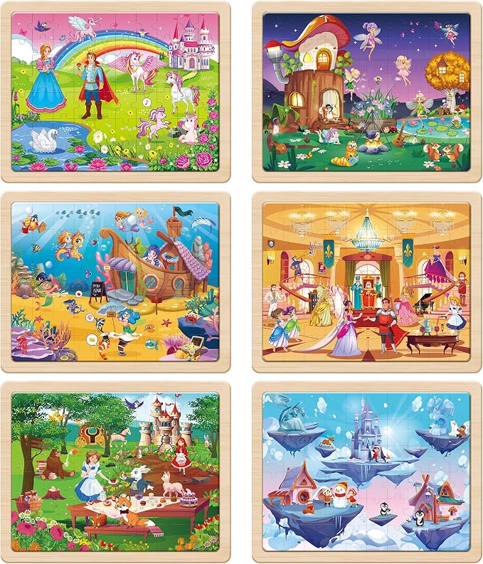 SYNARRY Unicorn Mermaid Princess Fairy Wooden Puzzles for Kids Ages 4-6, 6 Packs 60 PCs Jigsaw Puzzles for Kids Ages 4-8, Preschool Toys Gifts for Toddlers 3-5, Wood Puzzles for 3 4 5 6 Year Old Girls | 60-Piece Puzzles for Kids Ages 4-6, Puzzles for K...