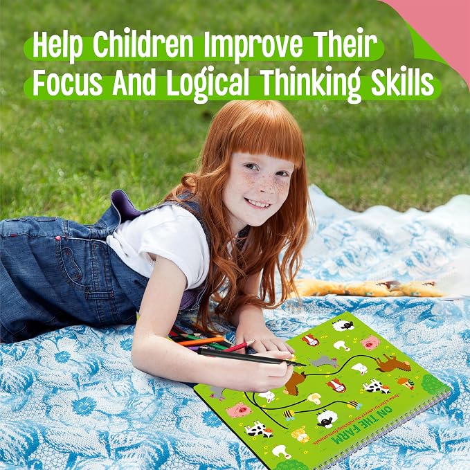 30 Dry Erase Activities Pad, Reusable & Erasable Game Pad, Explore and Find, Maze Matching TIC-TAC-TOE Dot to Dot Words Interesting Educational Toy and Learning Tool for Road Trip Airplane Travel