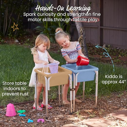 ECR4Kids 2-Station Sand and Water Adjustable Play Table, Sensory Bins, Sand/Powder Blue | Durable plastic/steel, GREENGUARD Gold Certified, 3-5 years, 80 lb capacity, adjustable legs, easy-lift lids, indoor/outdoor