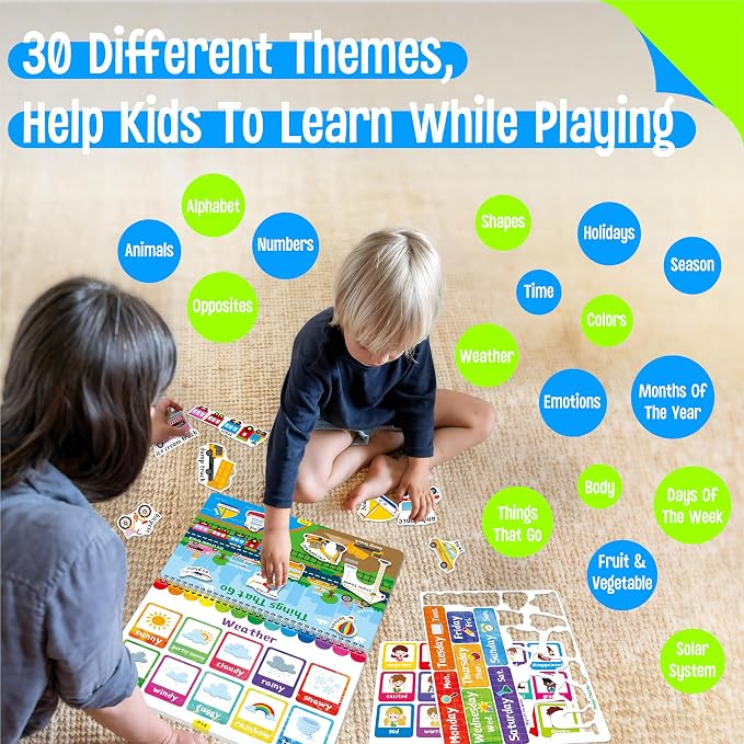 Preschool Busy Book, 30 Different Themes Activities Book, Montessori Learning Toy Educational Tool for Alphabet/Numbers/Color/Shapes/Animals/Weather/Holidays -Autism Sensory Toys for Boys & Girls