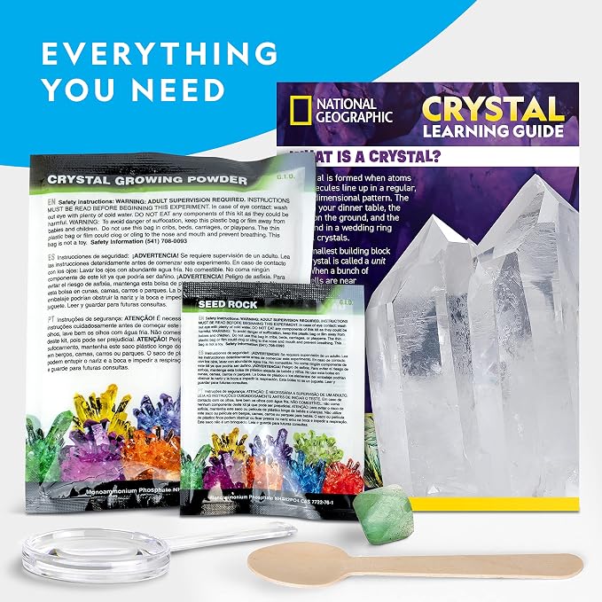 National Geographic Jumbo Glow-in-the-Dark Crystal Growing Kit for Kids | Grow a Giant Glow-in-the-Dark Crystal in Days, Crystal Chemistry Experiment, Science Activity, STEM Learning, Birthday Gift