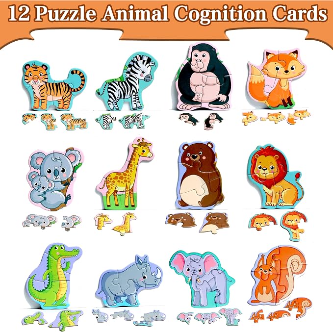 Magnetic Puzzles for Kids Ages 3-5, Travel Toddler Animal Puzzle Toy | Refrigerator Magnet Game for Ages 4-6, Learning & Birthday Gift for Boys, Car Airplane Road Trip Quiet-Time Activity Toys