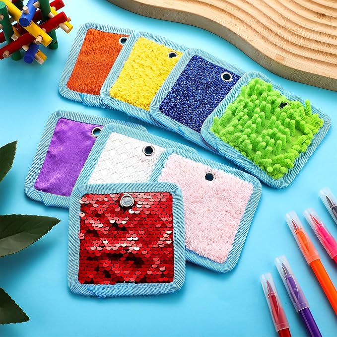 Boao 8 Set Mini Sensory Mats Assorted Textured Play Mats Sensory Floor Tiles Educational Tactile Toys for Activity(4 Inch,Square)