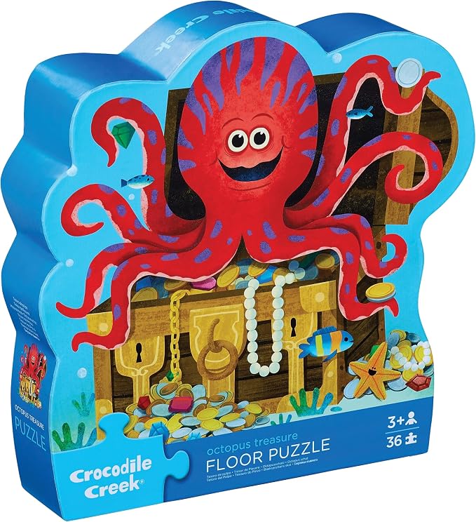 Crocodile Creek Jigsaw Puzzle, 36 Piece for Kids 3 Years and Up, Heavy-Duty Shaped Box for Storage, Finished Puzzle Size 18 x 24 inches, Octopus Treasure