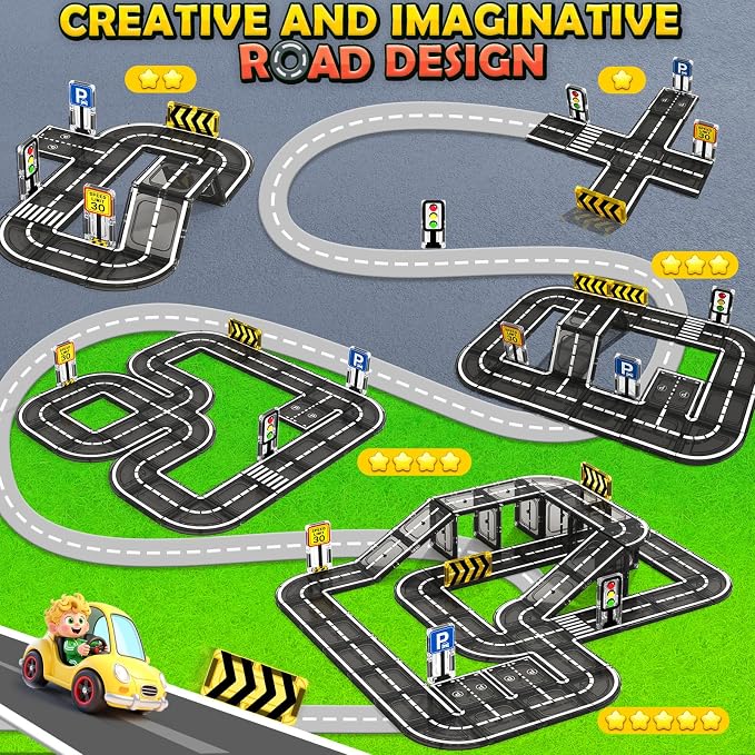 Magnetic Tiles Road Set, STEM Magnet Toys for Kids Ages 3-5 4-8, Magnetic Building Blocks for Toddlers, Birthday Gifts for 3+ Year Old Boys Girls