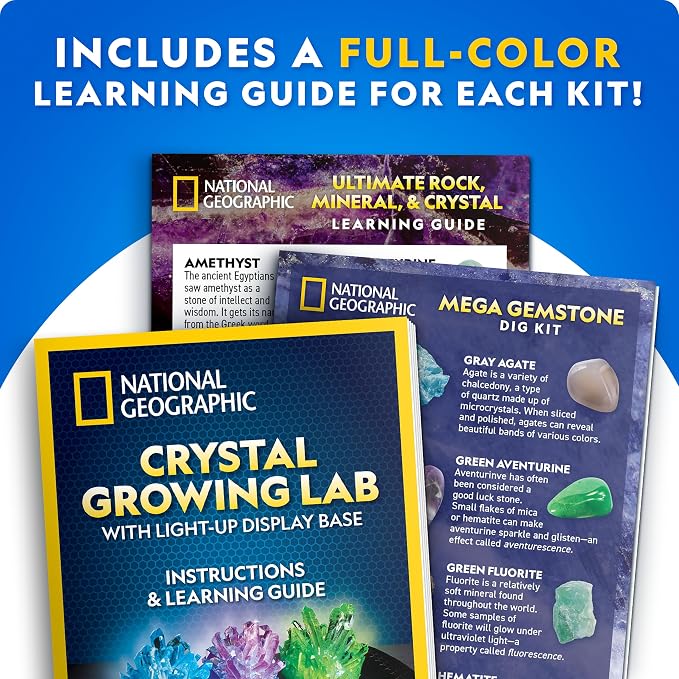 National Geographic Geology Kit with Crystals, Gem Dig, & Rock Collection | Rock Collection Box, Crystal Growing Activity, Gemstone Dig Kit, Real Specimens, Hands-On Earth Science, Birthday Gift