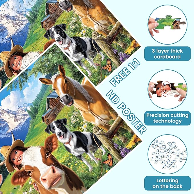 300 Pieces Puzzle for Adults Pasture Horse Animal Jigsaw Puzzle 300 Pieces | Farm Cow Puzzles for Kids Ages 8-10 Pet Lover Challenging Puzzles for Friends Family Activity Game Nights Gifts 20.5x15IN