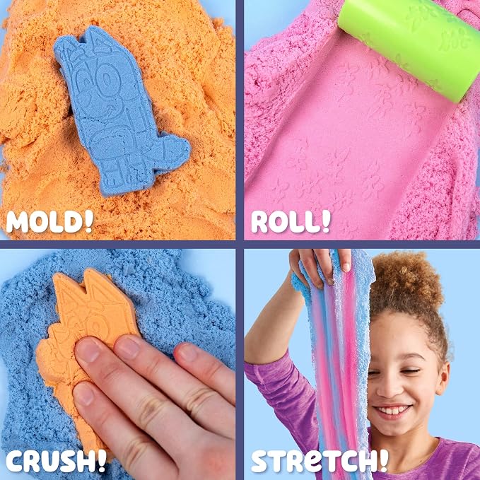 Horizon Group USA Bluey SLIMYGLOOP Slimy Sand Mold & Play Creations, 8-Piece Playset, 3 Scented Colors, Sensory Activity for Kids Ages 3, 4, 5, 6, 7, 8, Multi, Medium