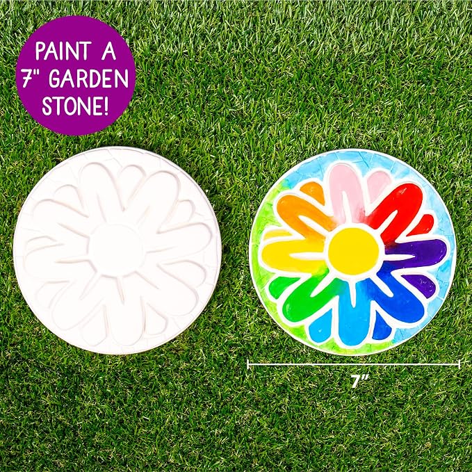 Creative Roots Mosaic Flower Garden Stepping Stone Kit, Includes 7-Inch Ceramic Stone & 6 Vibrant Paints, DIY Stepping Stone Kit for Kids Ages 6+