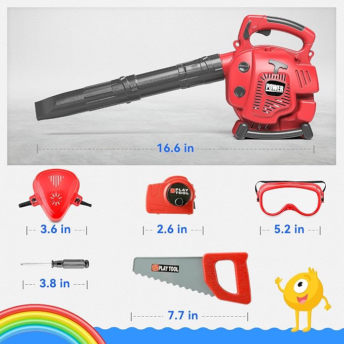 Toy Choi's Kids Leaf Blower that Really Works Pretend Gardening Tool Set | Toy Leaf Blower with Real Airflow Function, Detachable Tube, Ideal Outdoor Toy Tool Set for for Boys & Girls 3 4 5 6 7 8+