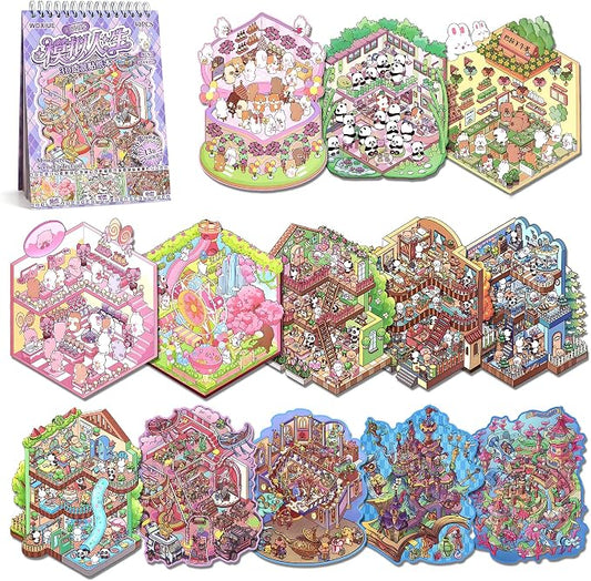Scene Sticker – 20 Sets of DIY 3D House Scenes Cute Cartoon Stickers Kit for Kids & Adults – Fun Sticker Therapy Activity for Stress Relief, Crafts & Gifts (Purple-13 Scene)