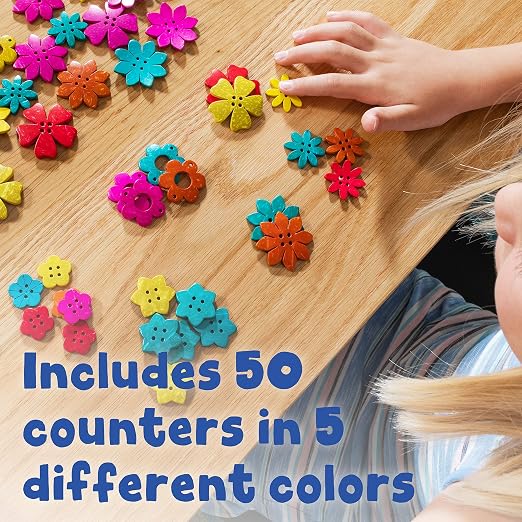 READY 2 LEARN Coconut Flowers, Set of 50, 6 Shapes, 5 Colors | Hand-Made, Natural Counters for Kids, Perfect for Crafts and Jewelry Making
