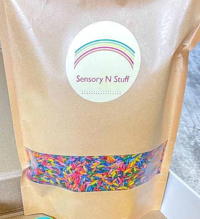 Rainbow Rice Sensory Bin Filler for Sensory Play 2 LB (4 Cups) - Non-Toxic | Taste-Safe Colored Rice for Sensory Tables - DIY Montessori Activities for Kids - All-Natural Chemical-Free Educational Play