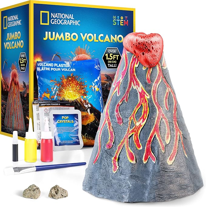 National Geographic Jumbo Volcano Science Kit for Kids Ages 8-12 | 18-Inch Giant Volcano, Multiple Eruptions, Science Experiments, Science Fair Project, Earth Science, Birthday Gift