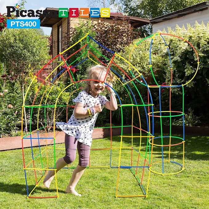 PicassoTiles 400 Piece Straws and Connectors, STEM Construction Set Ages 3+ | Interlocking builder pieces, creative early education kit, hands-on engineering play, screen-free fun for curious young kids