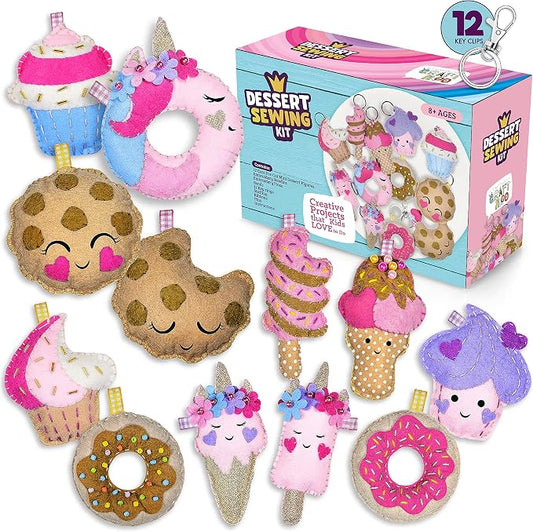 Dessert Sewing Kit for Kids Ages 8-12 - 12 Pre-Cut Felt Plush Treats