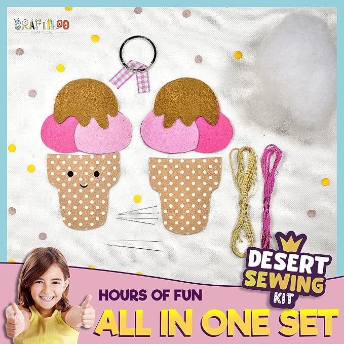 Dessert Sewing Kit for Kids Ages 8-12 - 12 Pre-Cut Felt Plush Treats