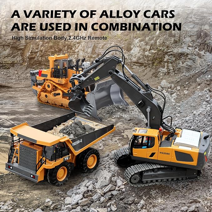 Remote Control Excavator Toy for Boys 6-11 yrs Old,11-Channel RC Excavator Toy,with Metal Shovel,2.4Ghz RC Construction Vehicle,Ideal Gifts for Kids on