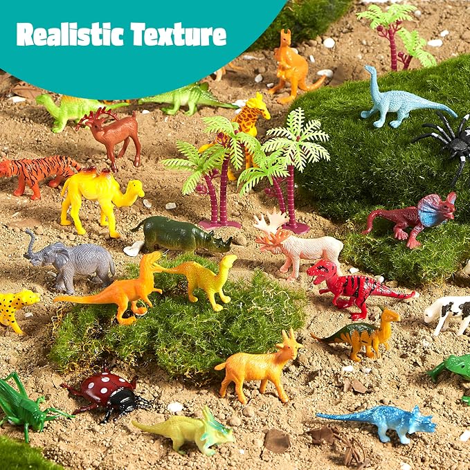 JOYIN 69 Pcs Small Animal Figures, Mini Jungle Toy Set with Sensory Bin, Realistic Wild Forest Playset, Zoo, Ocean, Farm Animals Figurines, Dinosaur Party Favors, Easter Gifts for Boys and Girls 3-5