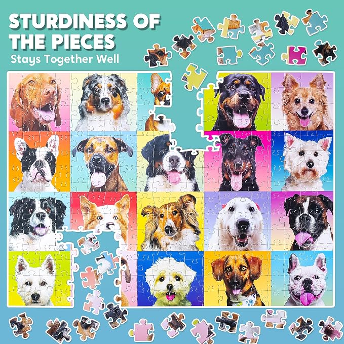 JOYIN 300 pcs Multicolor Dog Puzzles, Jigsaw Puzzle for Kids and Adults(27.6" x 19.7"), Puppy Theme Puzzles for Kids, Collection Gift Home Art Decor, Birthday Gift for Boys Girls 3 4 5 6 7 8