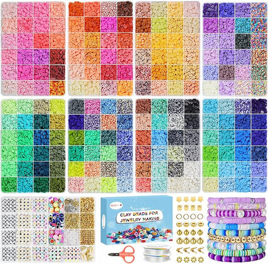 Redtwo 32000 Pcs Clay Beads Bracelet Making Kit | 9 Boxes 192 Colors Friendship Bracelet Kit Flat Polymer Heishi Beads for Jewelry Making, Crafts Gift for Girls Ages 6-12