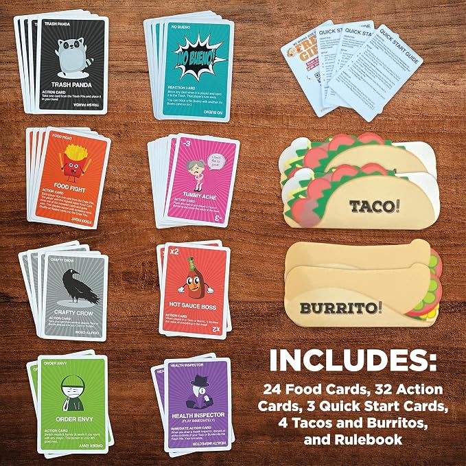 Taco vs Burrito Collectors Tin - The Wildly Popular Surprisingly Strategic Card Game Created by a 7 Year Old - 5 Ways to Play - Fun Family Games for Kids and Adults, Game Night, Travel Games