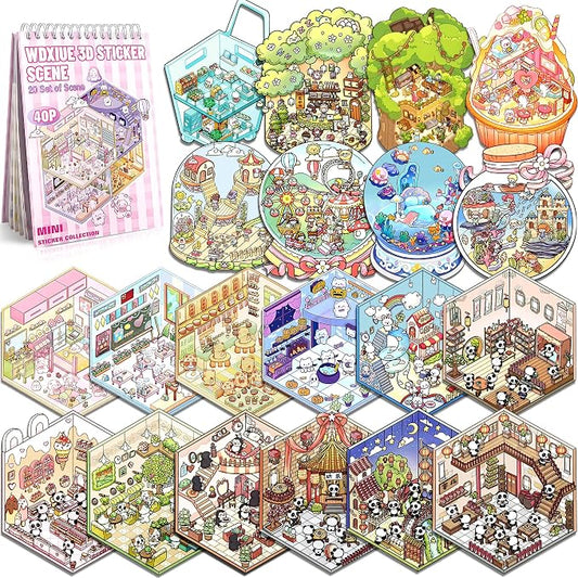Scene Sticker – 20 Sets DIY 3D Sticker Scene Book Cute Cartoon Stickers Kit – Fun Sticker Therapy Activity for Stress Relief, Crafts & Gifts
